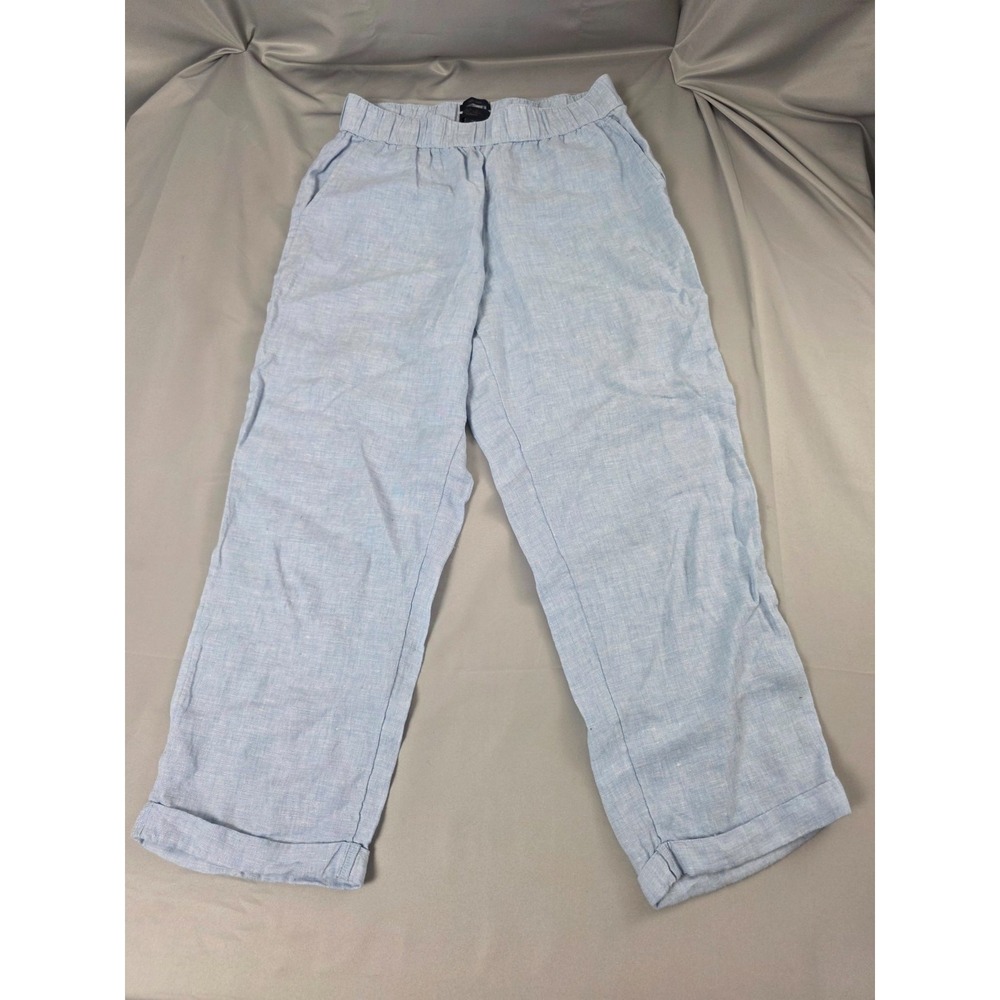 Rachel Women's Linen Pants Size Medium M Light Blue Ankle Cut Casual